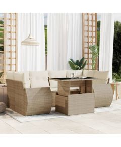 vidaXL 7-cz. zestaw wypoczynkowy do ogrodu, z poduszkami, beżowy Dārza mēbeļu komplekti