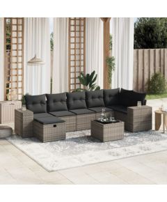 vidaXL 8-cz. zestaw mebli ogrodowych z poduszkami, szary, polirattan Dārza mēbeļu komplekti