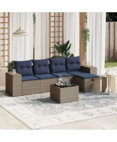 vidaXL 6-cz. zestaw mebli ogrodowych z poduszkami, szary, polirattan Dārza mēbeļu komplekti