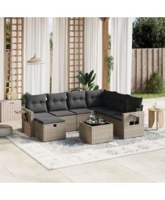 vidaXL 8-cz. zestaw mebli ogrodowych z poduszkami, szary, polirattan Dārza mēbeļu komplekti