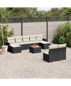 vidaXL 10-cz. zestaw wypoczynkowy do ogrodu, poduszki czarny rattan PE Dārza mēbeļu komplekti