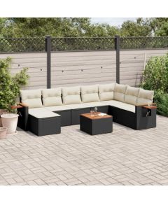 vidaXL 9-cz. zestaw wypoczynkowy do ogrodu, z poduszkami, czarny Dārza mēbeļu komplekti