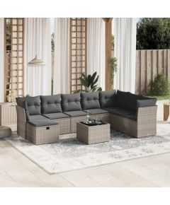 vidaXL 9-cz. zestaw mebli ogrodowych z poduszkami, szary, polirattan Dārza mēbeļu komplekti