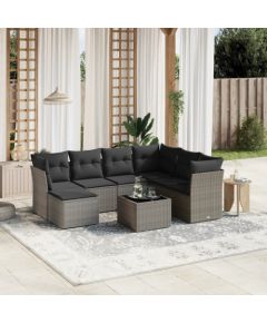 vidaXL 8-cz. zestaw mebli ogrodowych z poduszkami, szary, polirattan Dārza mēbeļu komplekti