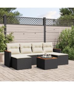 vidaXL 7-cz. zestaw wypoczynkowy do ogrodu, z poduszkami, czarny Dārza mēbeļu komplekti