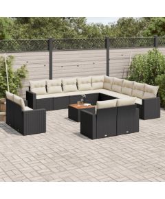 vidaXL 14-cz. zestaw wypoczynkowy do ogrodu, poduszki czarny rattan PE Dārza mēbeļu komplekti