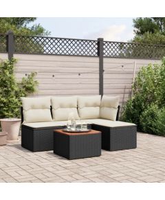 vidaXL 5-cz. zestaw wypoczynkowy do ogrodu, poduszki, czarny rattan PE Dārza mēbeļu komplekti