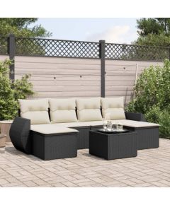 vidaXL 7-cz. zestaw wypoczynkowy do ogrodu, z poduszkami, czarny Dārza mēbeļu komplekti