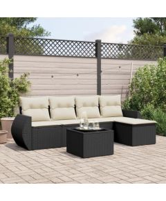 vidaXL 6-cz. zestaw mebli ogrodowych z poduszkami, czarny polirattan Dārza mēbeļu komplekti