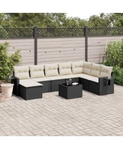 vidaXL 9-cz. zestaw wypoczynkowy do ogrodu, z poduszkami, czarny Dārza mēbeļu komplekti