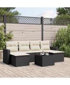 vidaXL 7-cz. zestaw wypoczynkowy do ogrodu, z poduszkami, czarny Dārza mēbeļu komplekti