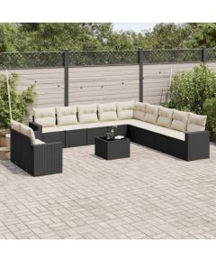 vidaXL 12-cz. zestaw mebli do ogrodu, z poduszkami, czarny, polirattan Dārza mēbeļu komplekti