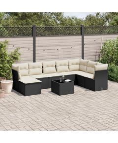 vidaXL 9-cz. zestaw wypoczynkowy do ogrodu, z poduszkami, czarny Dārza mēbeļu komplekti