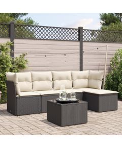 vidaXL 6-cz. zestaw mebli ogrodowych z poduszkami, czarny polirattan Dārza mēbeļu komplekti