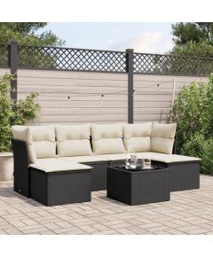 vidaXL 7-cz. zestaw wypoczynkowy do ogrodu, z poduszkami, czarny Dārza mēbeļu komplekti