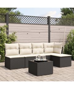 vidaXL 6-cz. zestaw mebli ogrodowych z poduszkami, czarny polirattan Dārza mēbeļu komplekti