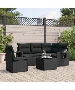 vidaXL 6-cz. zestaw mebli ogrodowych z poduszkami, czarny polirattan Dārza mēbeļu komplekti