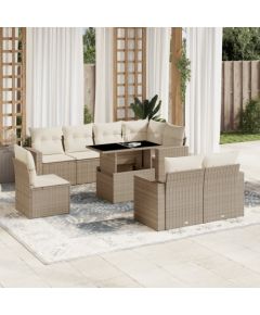 vidaXL vidaXL 9-cz. zestaw mebli ogrodowych z poduszkami, beżowy, polirattan Dārza mēbeļu komplekti