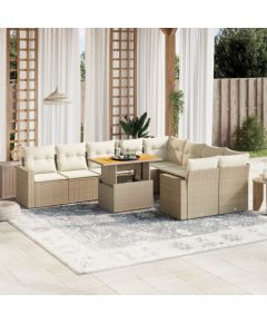 vidaXL 10-cz. zestaw mebli ogrodowych z poduszkami, beżowy, polirattan Dārza mēbeļu komplekti