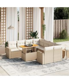 vidaXL 9-cz. zestaw mebli ogrodowych z poduszkami, beżowy, polirattan Dārza mēbeļu komplekti
