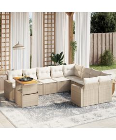 vidaXL 10-cz. zestaw mebli ogrodowych z poduszkami, beżowy, polirattan Dārza mēbeļu komplekti