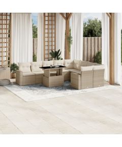 vidaXL 10-cz. zestaw mebli ogrodowych z poduszkami, beżowy, polirattan Dārza mēbeļu komplekti