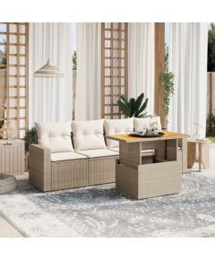 vidaXL 5-cz. zestaw mebli ogrodowych z poduszkami, beżowy, polirattan Dārza mēbeļu komplekti