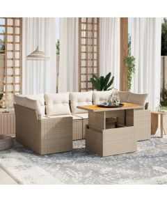 vidaXL 7-cz. zestaw wypoczynkowy do ogrodu, z poduszkami, beżowy Dārza mēbeļu komplekti