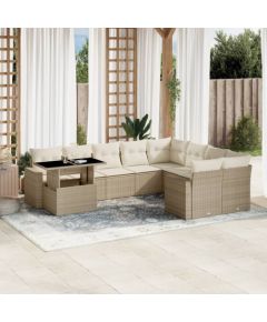 vidaXL 10-cz. zestaw mebli ogrodowych z poduszkami, beżowy, polirattan Dārza mēbeļu komplekti