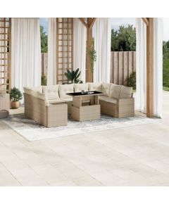 vidaXL 10-cz. zestaw mebli ogrodowych z poduszkami, beżowy, polirattan Dārza mēbeļu komplekti