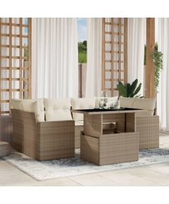 vidaXL 7-cz. zestaw wypoczynkowy do ogrodu, z poduszkami, beżowy Dārza mēbeļu komplekti