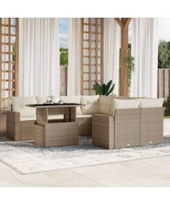 vidaXL 9-cz. zestaw mebli ogrodowych z poduszkami, beżowy, polirattan Dārza mēbeļu komplekti