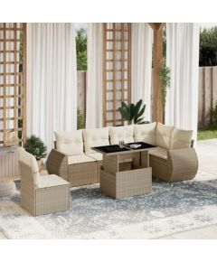 vidaXL vidaXL 7-cz. zestaw wypoczynkowy do ogrodu, z poduszkami, beżowy Dārza mēbeļu komplekti