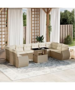 vidaXL vidaXL 11-cz. zestaw mebli ogrodowych z poduszkami, beżowy, polirattan Dārza mēbeļu komplekti