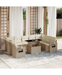 vidaXL vidaXL 10-cz. zestaw mebli ogrodowych z poduszkami, beżowy, polirattan Dārza mēbeļu komplekti