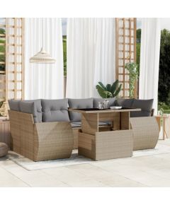 vidaXL vidaXL 7-cz. zestaw wypoczynkowy do ogrodu, z poduszkami, beżowy Dārza mēbeļu komplekti