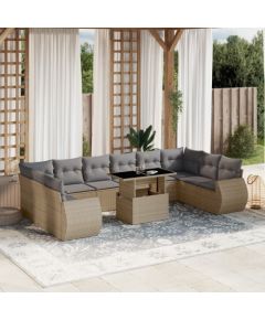 vidaXL vidaXL 11-cz. zestaw mebli ogrodowych z poduszkami, beżowy, polirattan Dārza mēbeļu komplekti