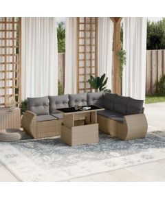 vidaXL vidaXL 7-cz. zestaw wypoczynkowy do ogrodu, z poduszkami, beżowy Dārza mēbeļu komplekti