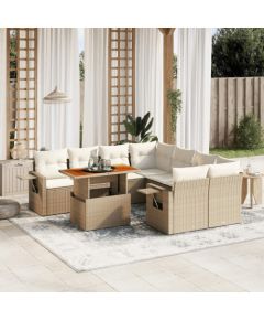 vidaXL vidaXL 9-cz. zestaw mebli ogrodowych z poduszkami, beżowy, polirattan Dārza mēbeļu komplekti