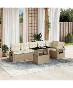 vidaXL vidaXL 7-cz. zestaw wypoczynkowy do ogrodu, z poduszkami, beżowy Dārza mēbeļu komplekti