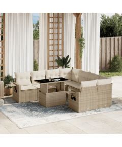 vidaXL vidaXL 9-cz. zestaw mebli ogrodowych z poduszkami, beżowy, polirattan Dārza mēbeļu komplekti