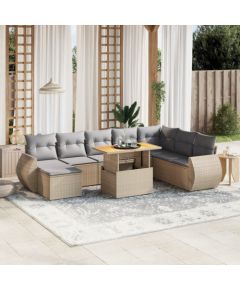 vidaXL vidaXL 9-cz. zestaw mebli ogrodowych z poduszkami, beżowy, polirattan Dārza mēbeļu komplekti