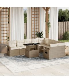 vidaXL vidaXL 10-cz. zestaw mebli ogrodowych z poduszkami, beżowy, polirattan Dārza mēbeļu komplekti