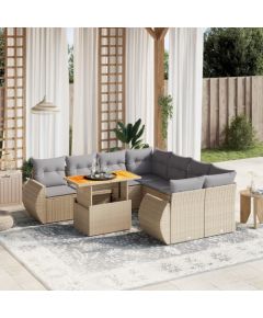 vidaXL vidaXL 9-cz. zestaw mebli ogrodowych z poduszkami, beżowy, polirattan Dārza mēbeļu komplekti