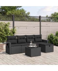 vidaXL vidaXL 6-cz. zestaw mebli ogrodowych z poduszkami, czarny polirattan Dārza mēbeļu komplekti