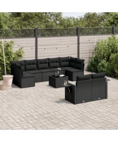 vidaXL vidaXL 10-cz. zestaw wypoczynkowy do ogrodu, poduszki czarny rattan PE Dārza mēbeļu komplekti