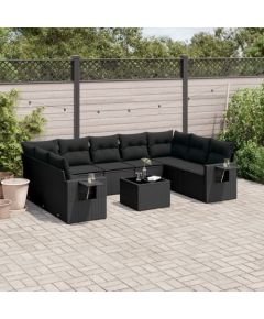 vidaXL vidaXL 10-cz. zestaw wypoczynkowy do ogrodu, poduszki czarny rattan PE Dārza mēbeļu komplekti