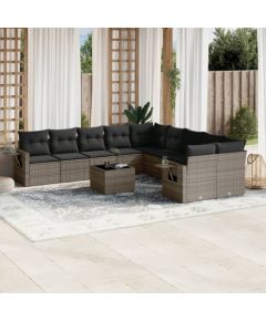 vidaXL vidaXL 11-cz. zestaw mebli ogrodowych z poduszkami, szary rattan PE Dārza mēbeļu komplekti