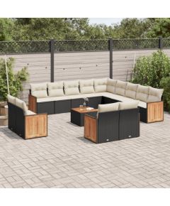 vidaXL vidaXL 14-cz. zestaw wypoczynkowy do ogrodu, poduszki czarny rattan PE Dārza mēbeļu komplekti