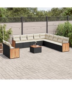 vidaXL vidaXL 12-cz. zestaw mebli do ogrodu, z poduszkami, czarny, polirattan Dārza mēbeļu komplekti